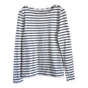 J CREW Women S / M Artist Tee T-Shirt Black White Stripe Nautical Long Sleeve 34